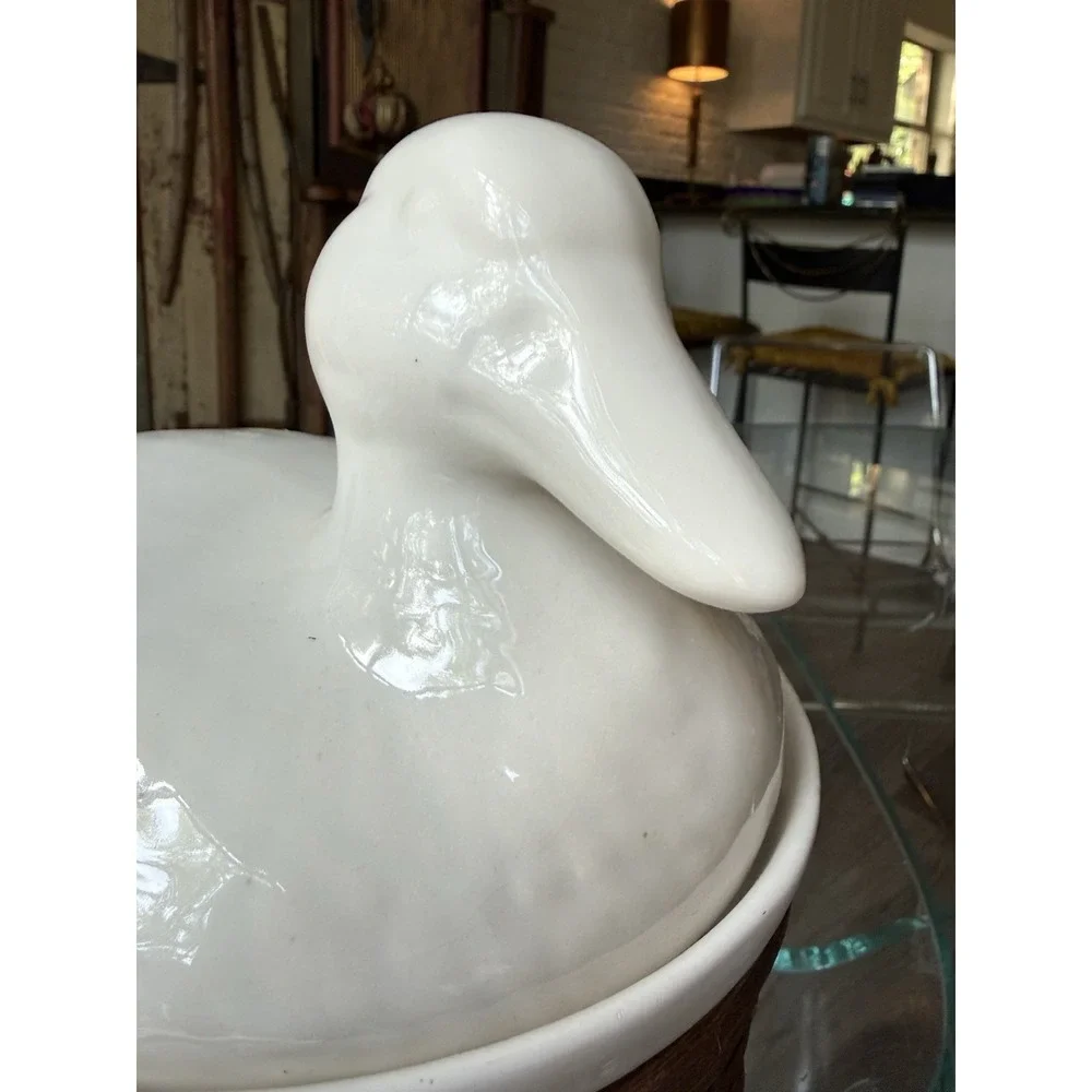 Vintage French Chef Gourmet Cookware Duck on Basket Nest Covered Casserole‎ Dish